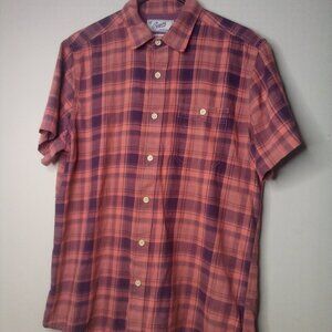 Grayers Shirt Men M Short Sleeve Button Up Pocket Plaid Orange Purple